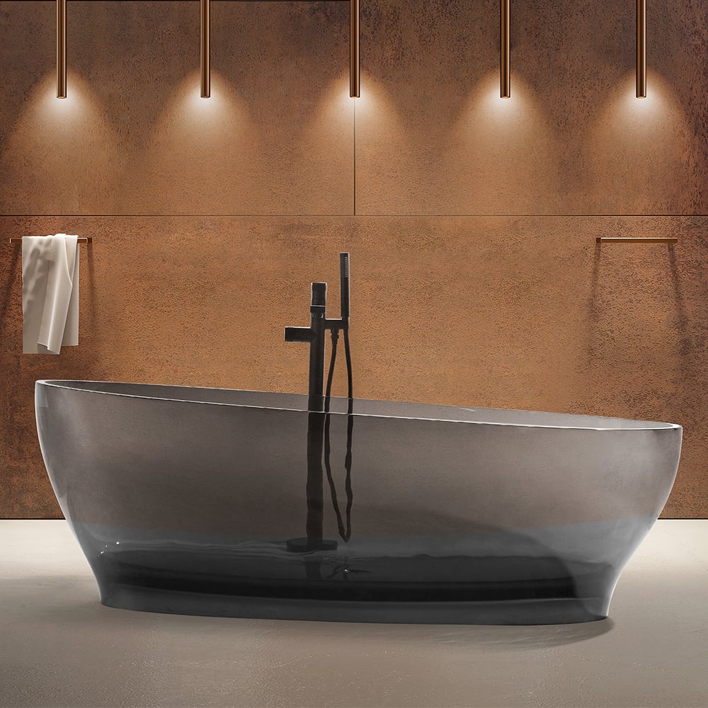 Baignoire de trempage en résine transparente transparente de 1700 mm de forme ovale moderne avec déchets image de fenêtre