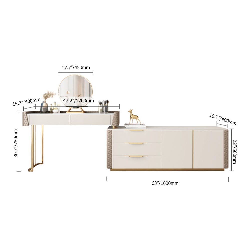 Modern Off-white Makeup Vanity Set with Storage TV Stand Mirror Included