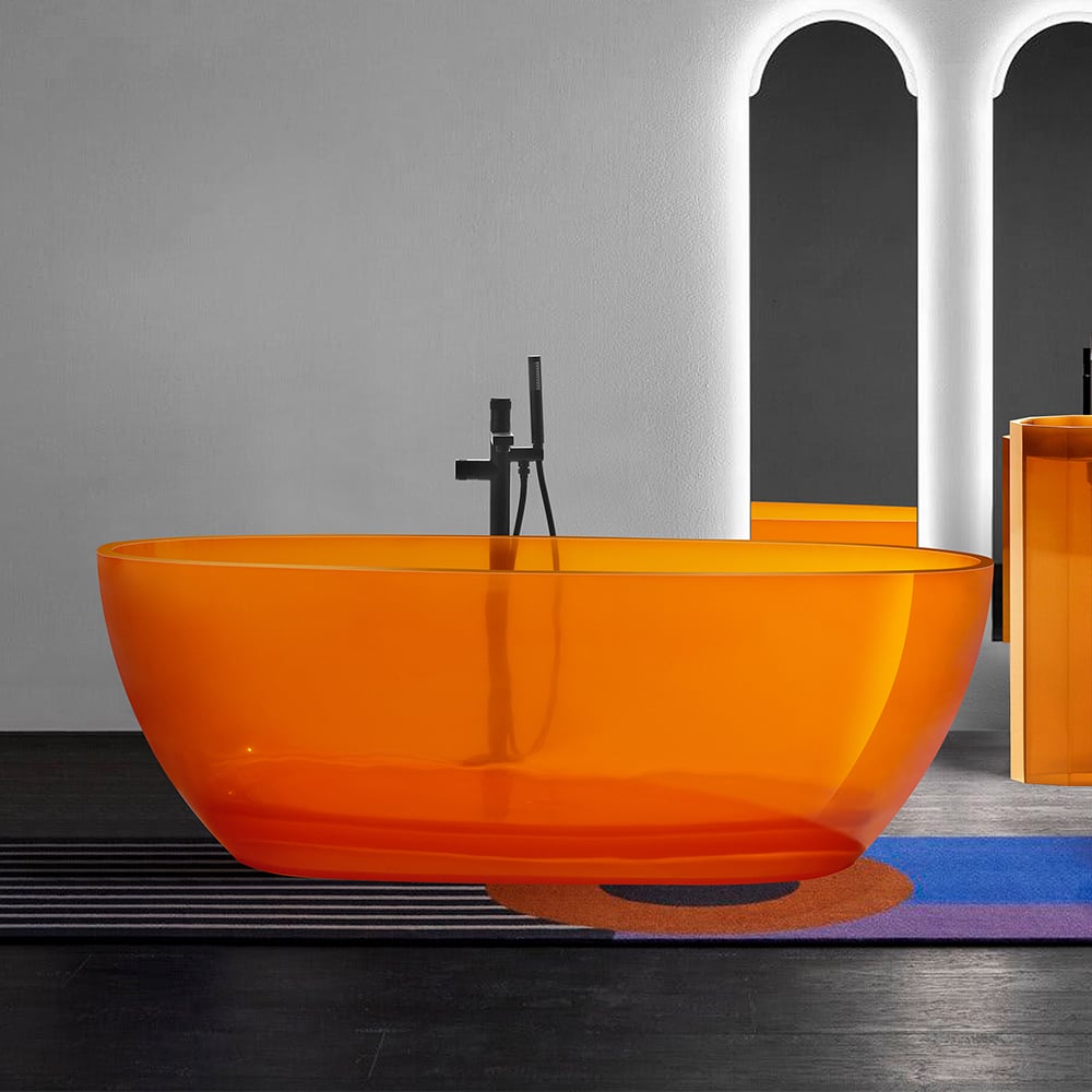 Modern ovale vorm 1500mm vrijstaand kristalhelder harsbad met afval Vensterafbeelding