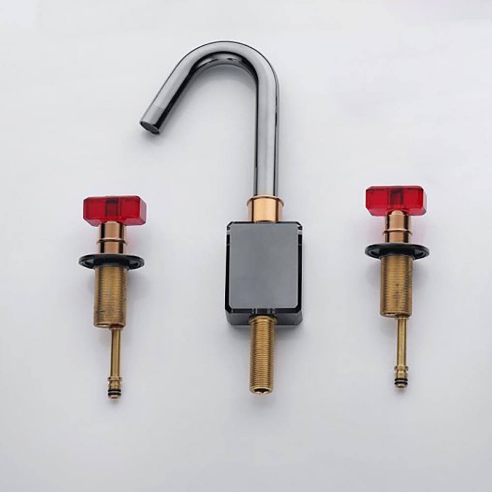 Gunmetal Badezimmer 3-Loch Waschtischarmatur Doppelglasgriff massives Messing Schaufensterbilder