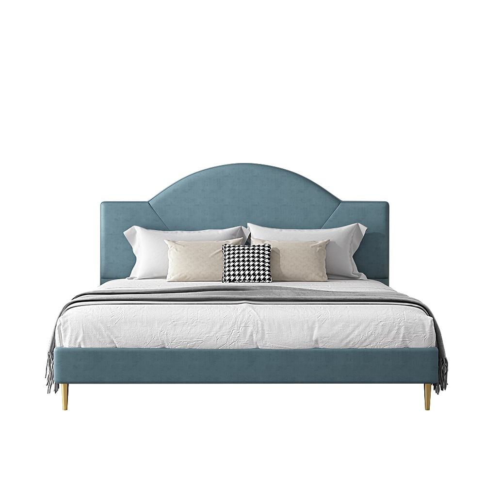 Modern Lake Blue Leath-Aire Circular Upholstered Bed with Golden Half and Round Feet window image