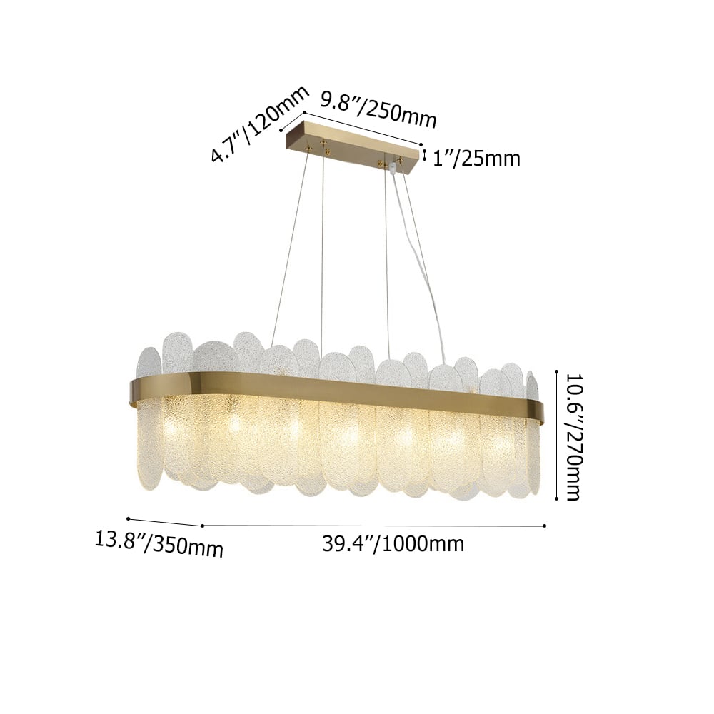 Modern 12-Light Tiered Clear Glass Island Light with Oval Frame weights dimensions image