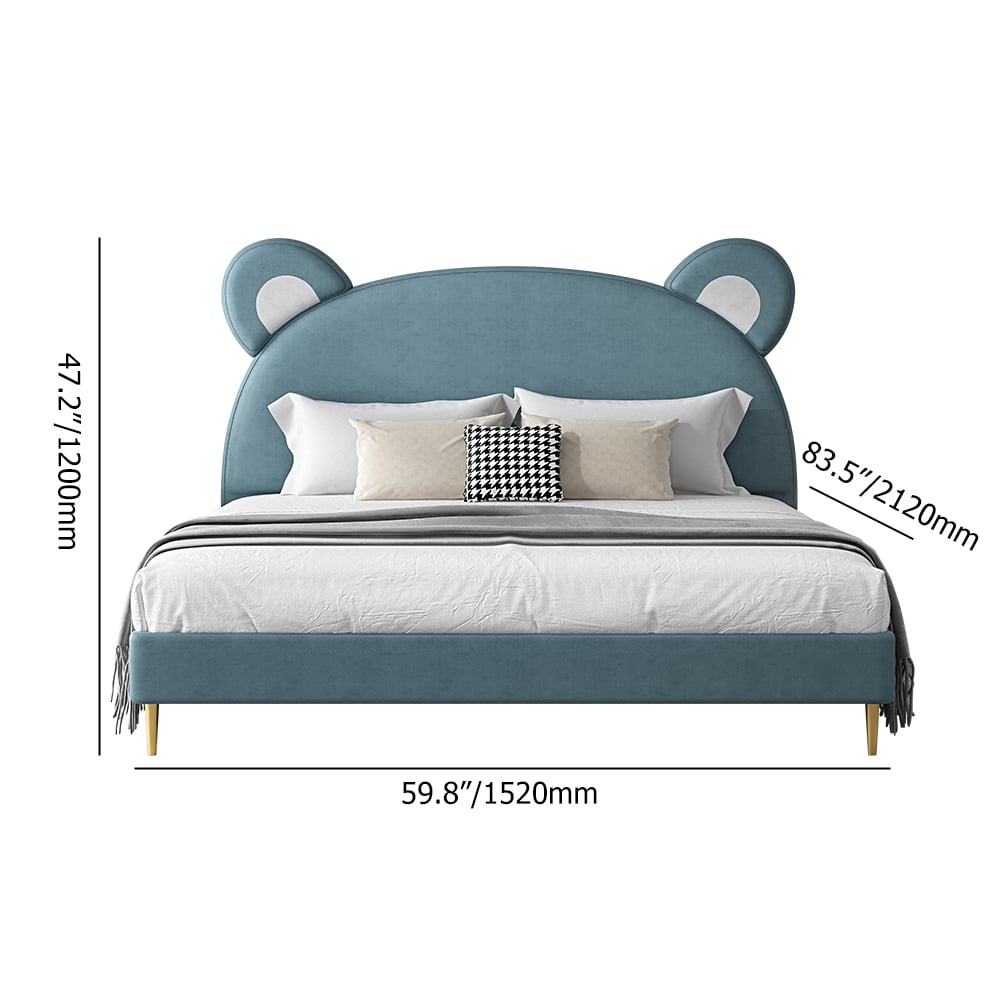 Modern Lake Blue Leath-Aire Bear-shaped Upholstered Bed with Golden Half and Round Feet window image