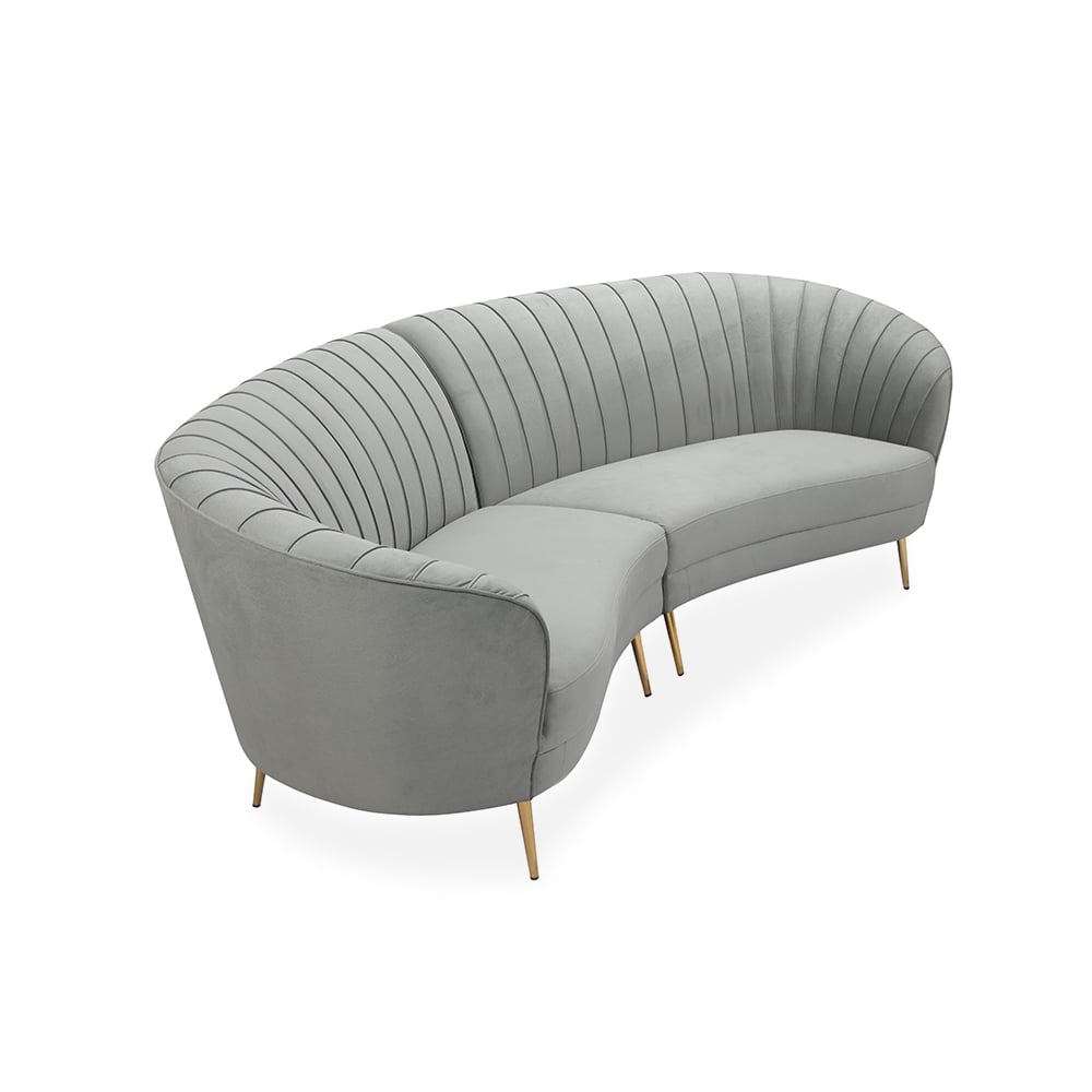 Sofá de tela de rendimiento con mechones de canal gris de 2740 mm, patas de metal Imagen de ventana