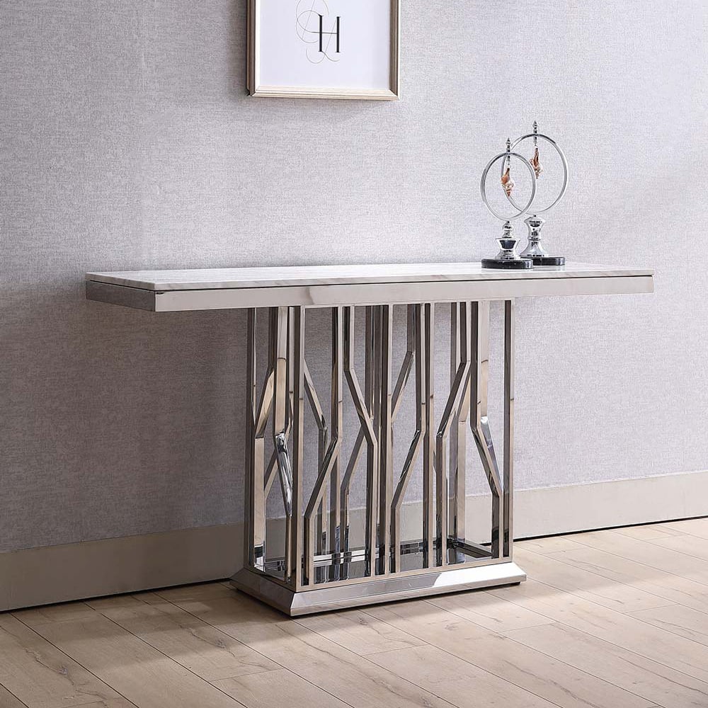 1600mm White & Silver Narrow Console Table for Entryway Stainless Base window image
