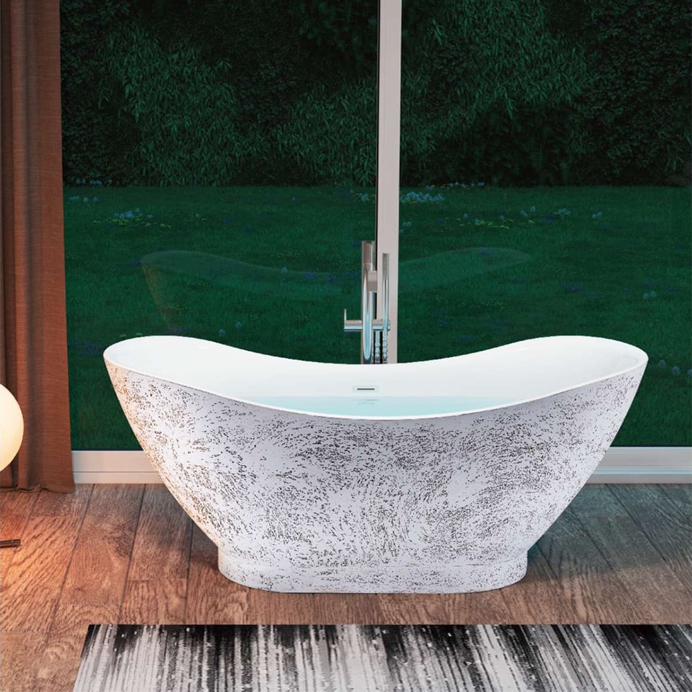 1696mm Freestanding Oval Acrylic Soaking Bath in White and Grey window image