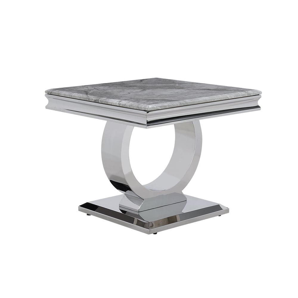 600mm Grey Side Table Square Faux Marble Top Silver Base window image