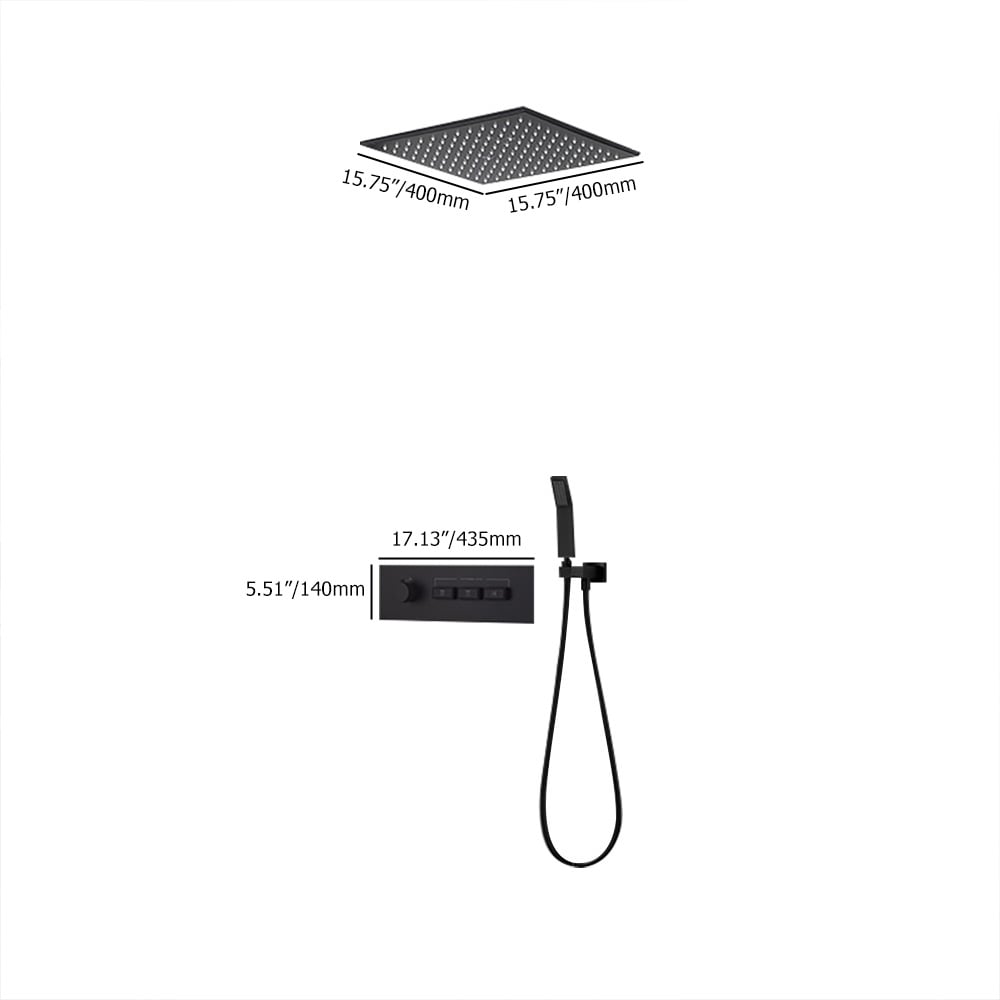Wandgemonteerde 400mm doucheset Regenval 3 functies thermostatisch in matzwart Vensterafbeelding