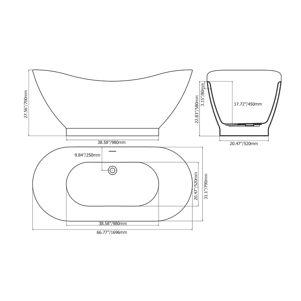 1696mm Freestanding Oval Acrylic Soaking Bath in White and Grey window image