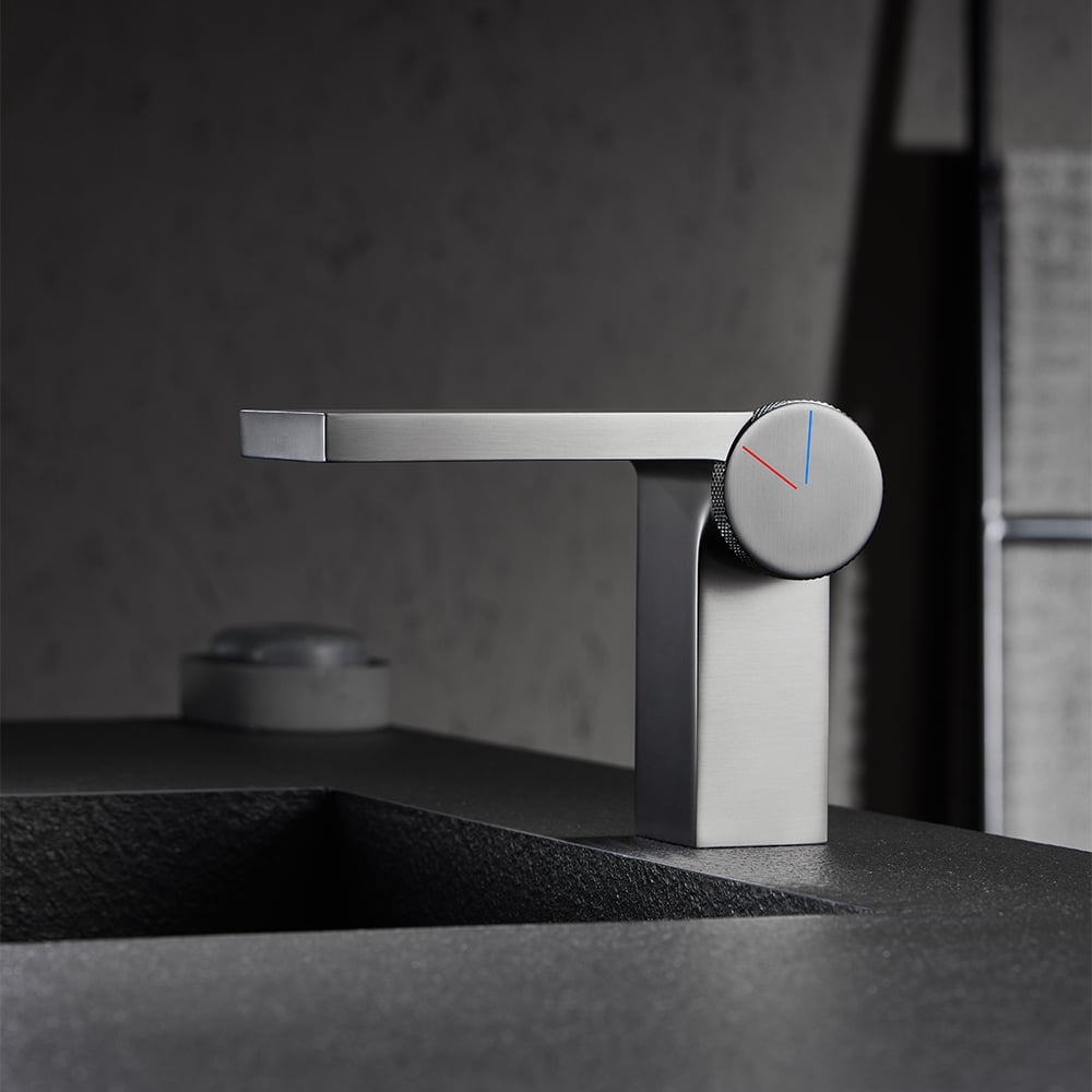 Geometric Single Hole Waterfall Bathroom Sink Faucet Solid Brass window image