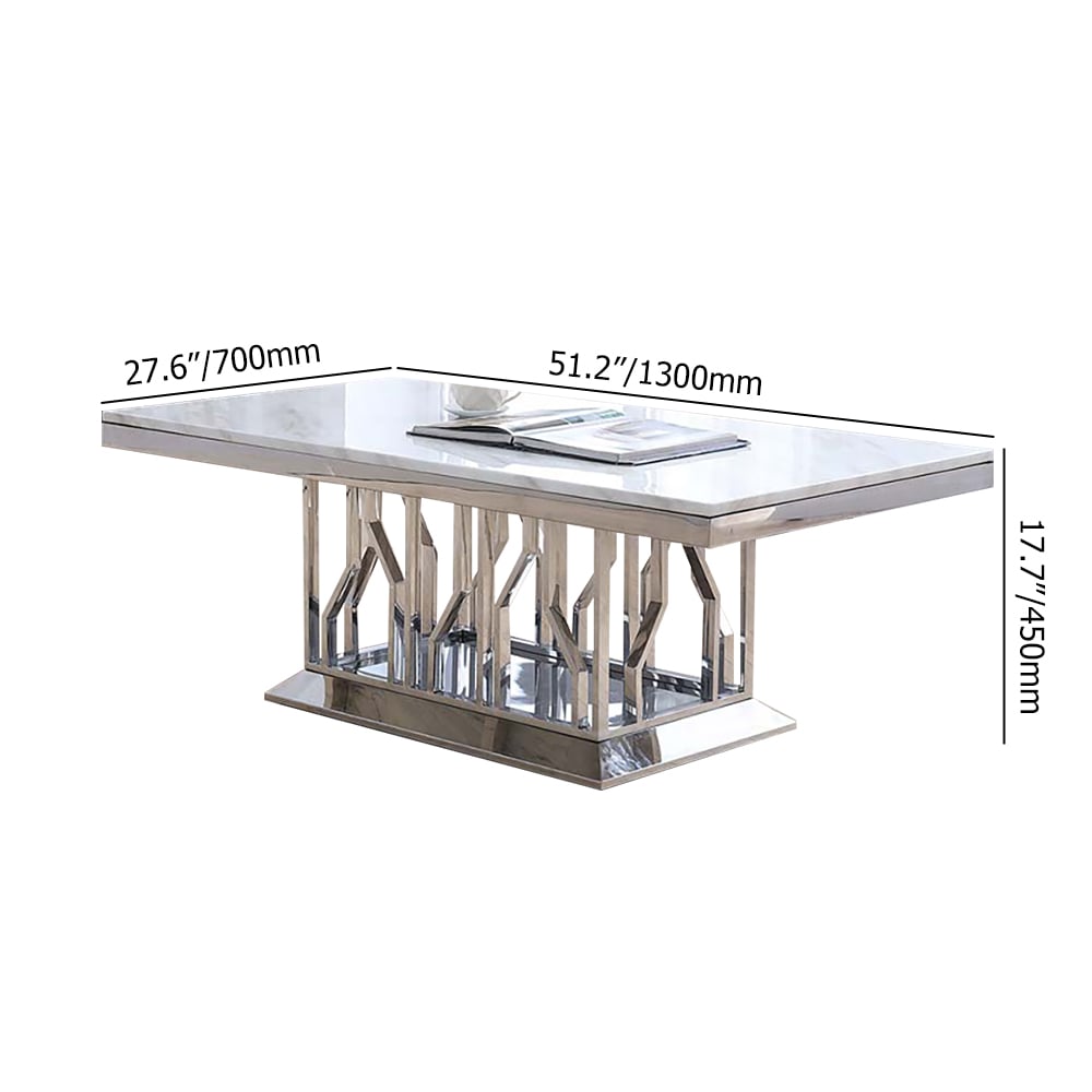 51" Faux Marble White Coffee Table with Stainless Steel Frame window image