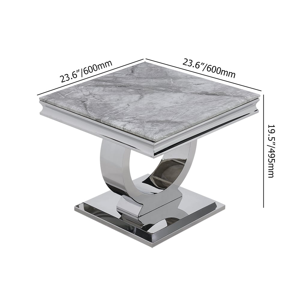 600mm Grey Side Table Square Faux Marble Top Silver Base window image