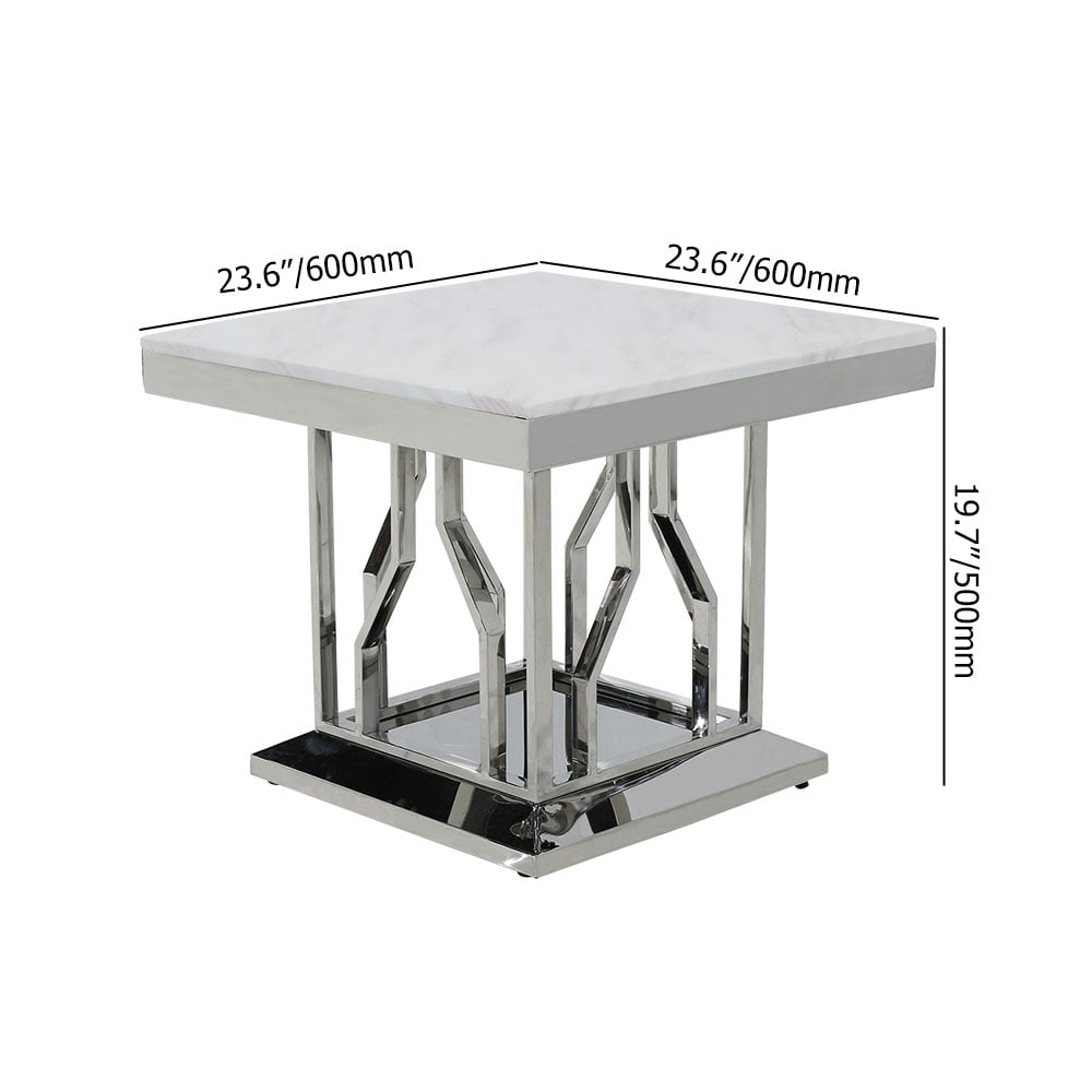 White Square Faux Marble Side Table Stainless Steel Base window image
