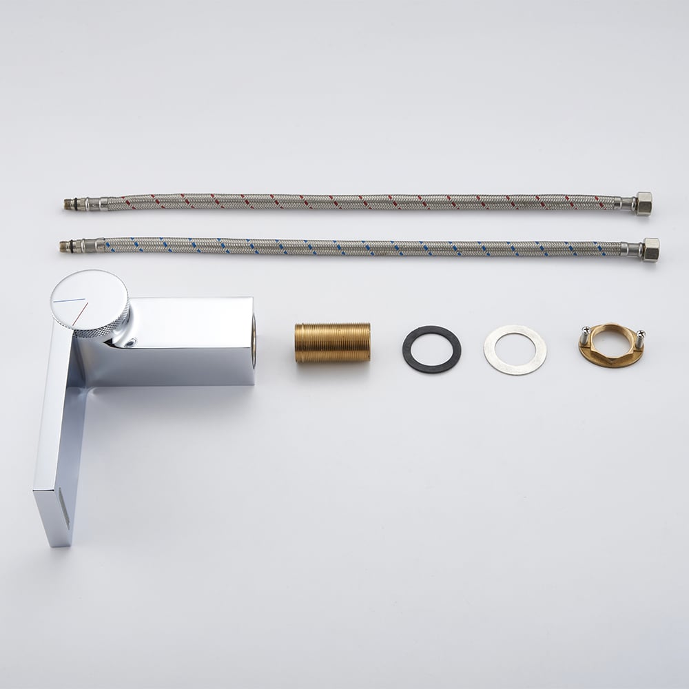 Geometric Single Hole Waterfall Bathroom Sink Faucet Solid Brass window image