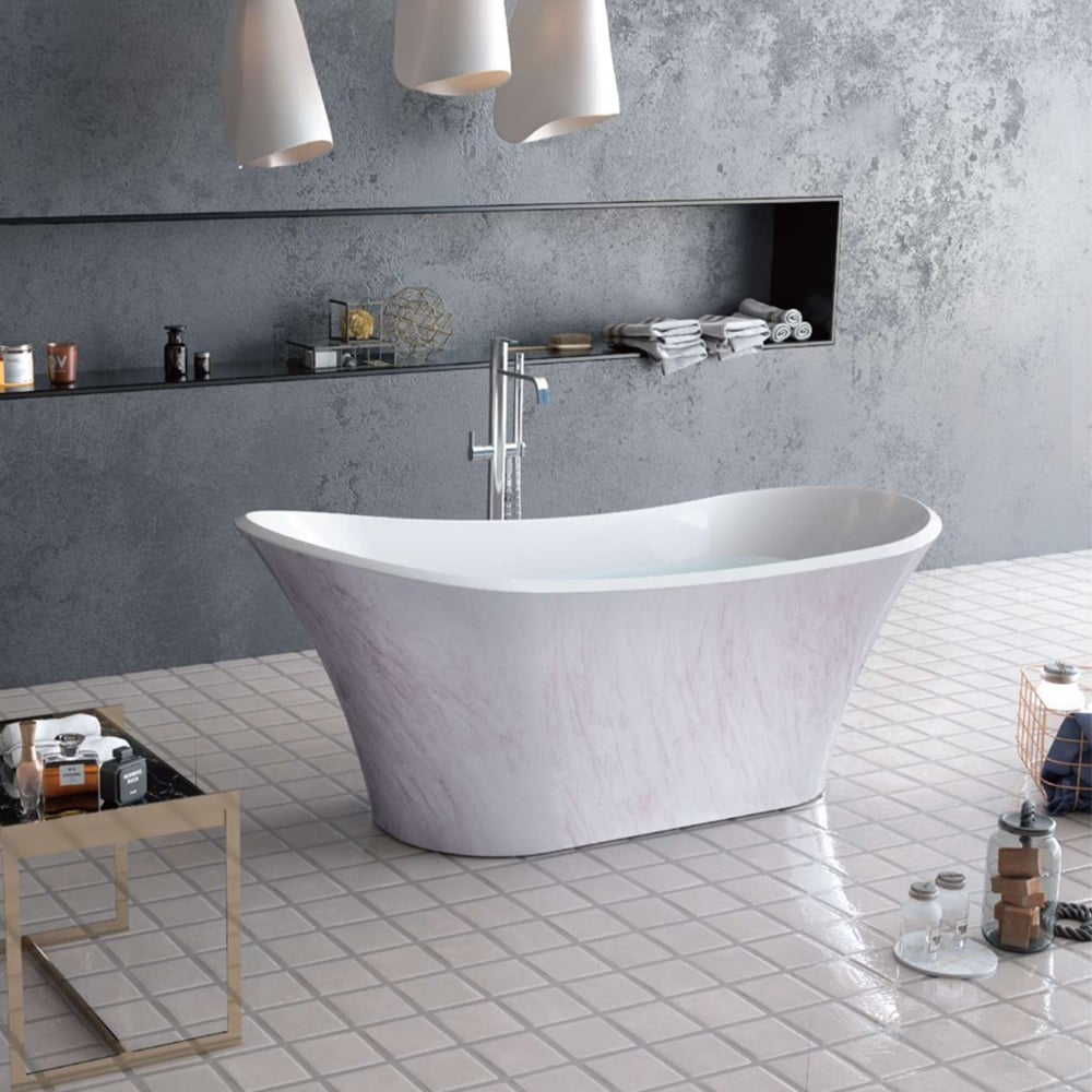 Baignoire autoportante ovale en acrylique de 1800 mm en blanc et rose image de fenêtre