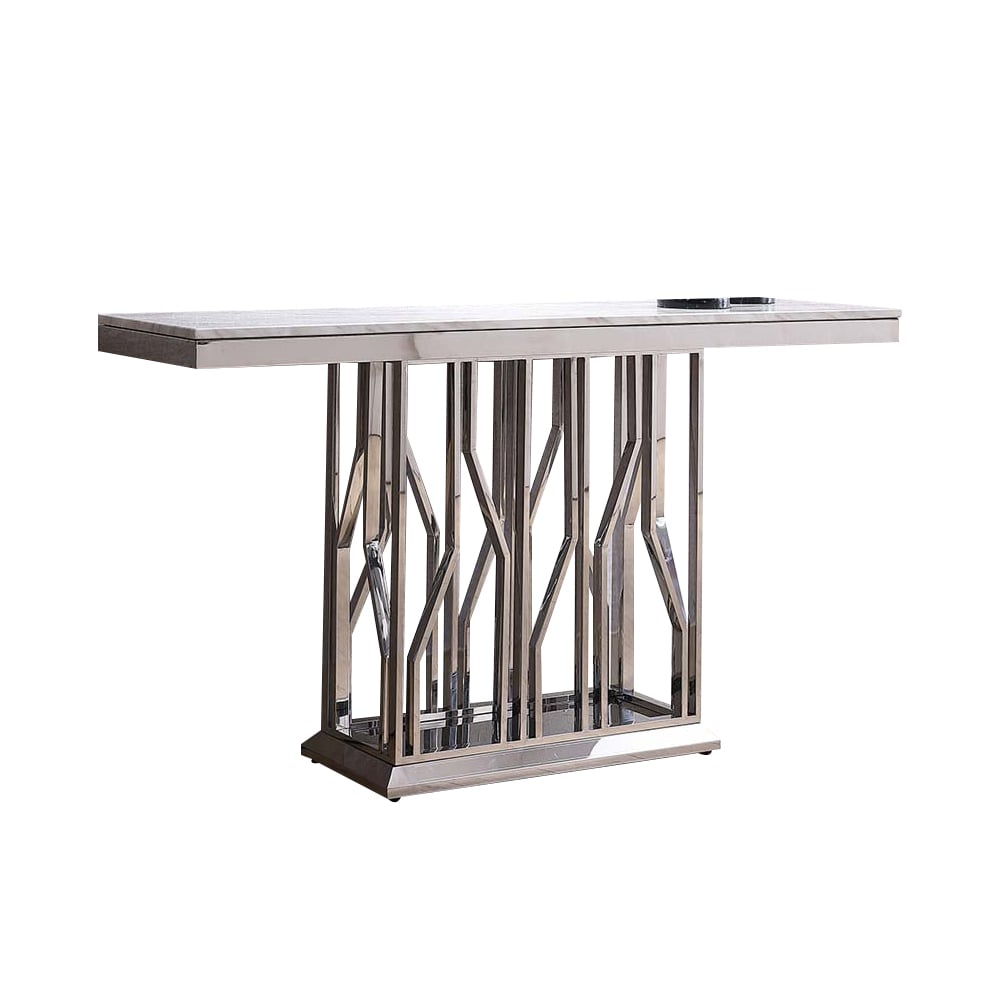 1600mm White & Silver Narrow Console Table for Entryway Stainless Base window image