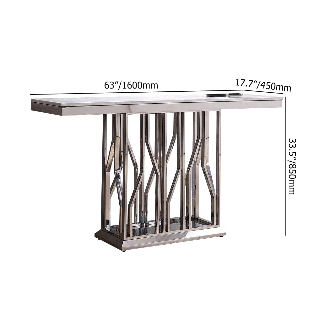 1600mm White & Silver Narrow Console Table for Entryway Stainless Base window image