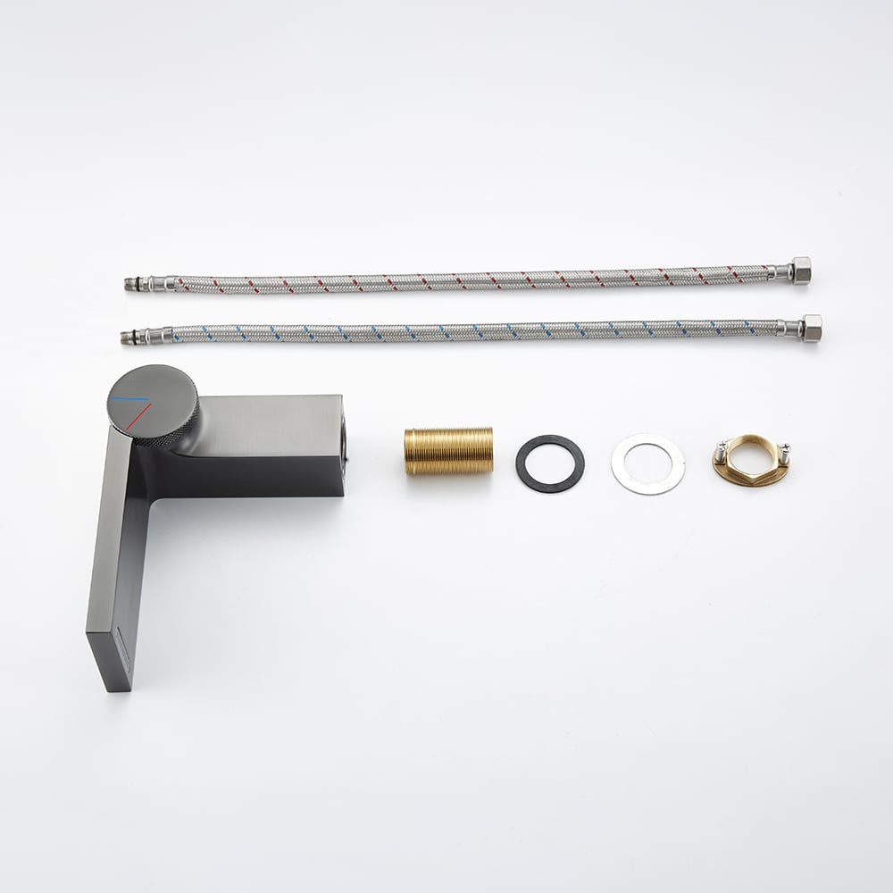 Geometric Single Hole Waterfall Bathroom Sink Faucet Solid Brass window image