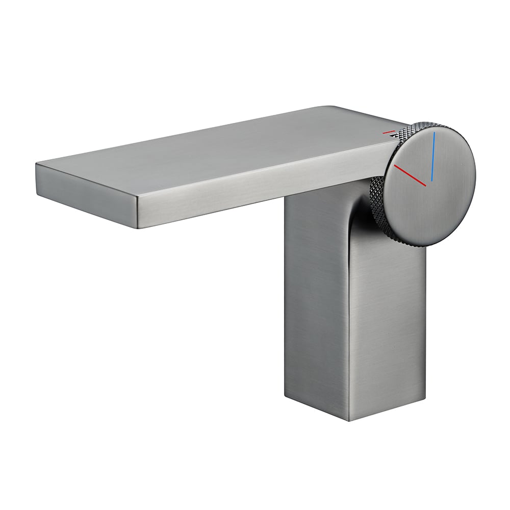 Geometric Single Hole Waterfall Bathroom Sink Faucet Solid Brass window image