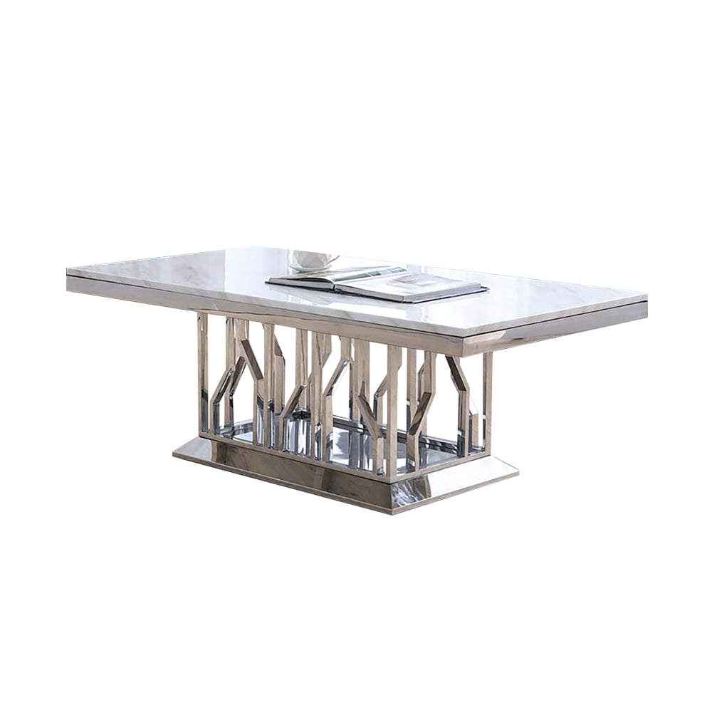 51" Faux Marble White Coffee Table with Stainless Steel Frame window image