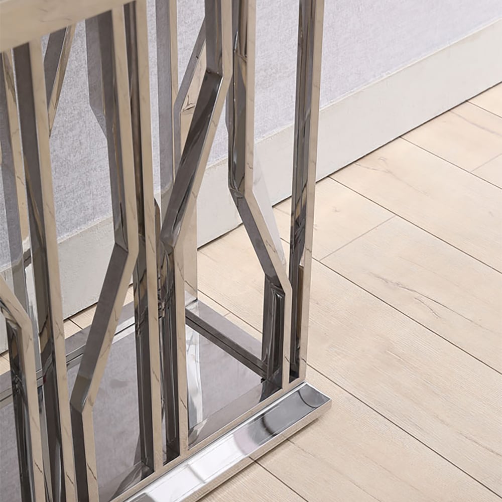 1600mm White & Silver Narrow Console Table for Entryway Stainless Base window image