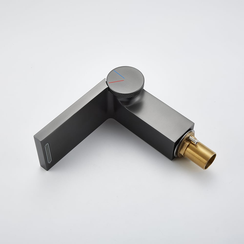 Geometric Single Hole Waterfall Bathroom Sink Faucet Solid Brass window image