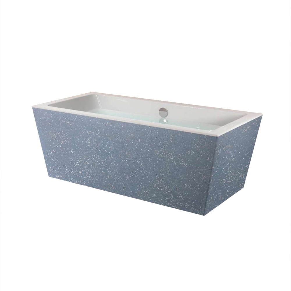 Baignoire rectangulaire autoportante en acrylique de 1690 mm en bleu et blanc pointillé image de fenêtre