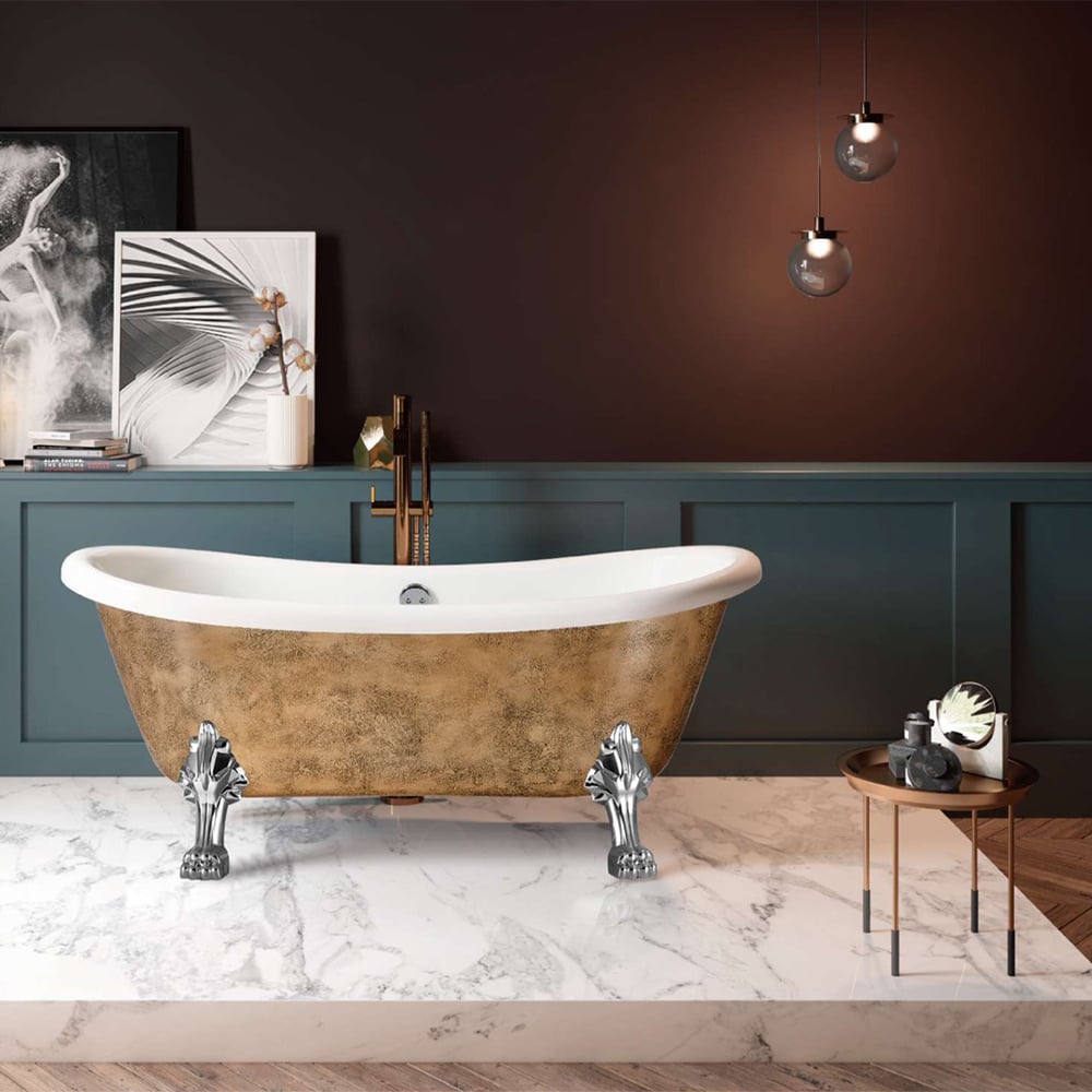 69'' Acrylic Oval Soaking Bathtub Decorated in Decorated with Silver Clawfoot in Gold window image