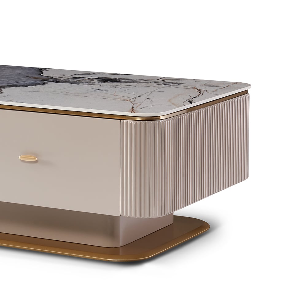 Contemporary Khaki Rectangular Sintered Stone Top Coffee Table with Golden Frame window image