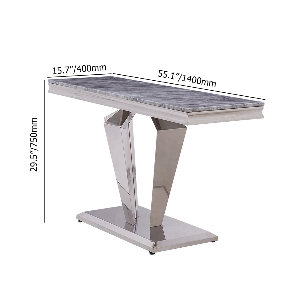 55" Rectangle Gray Console Table in Faux Marble & Stainless Steel for Entryway window image