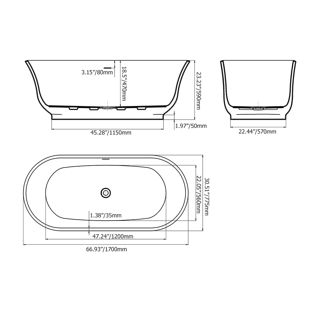 1700mm Oval Freestanding Acrylic Soaking Bath in Gold window image