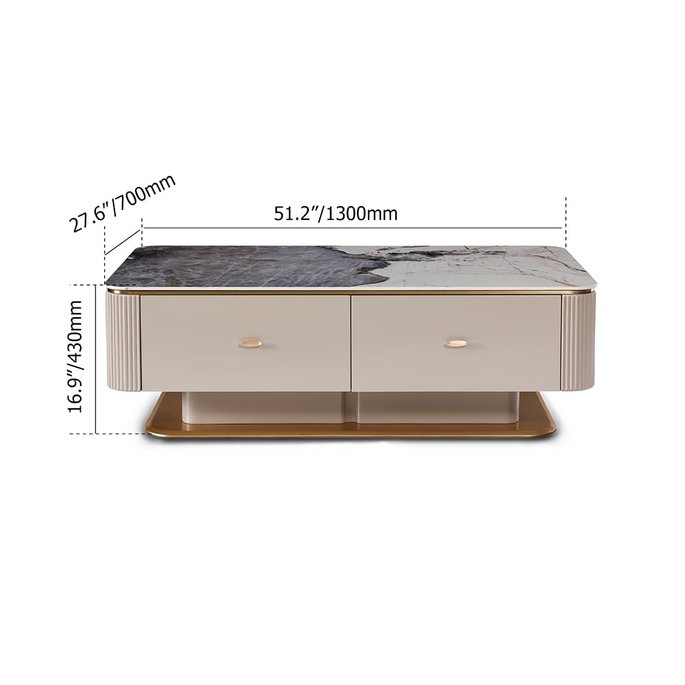 Contemporary Khaki Rectangular Sintered Stone Top Coffee Table with Golden Frame weights dimensions image