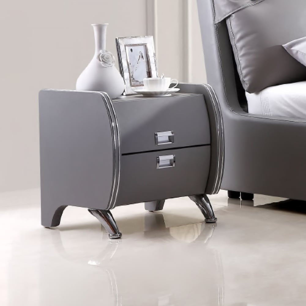 Table de chevet en similicuir gris nordique avec tiroirs en bois Table d'appoint pour chambre à coucher image de fenêtre