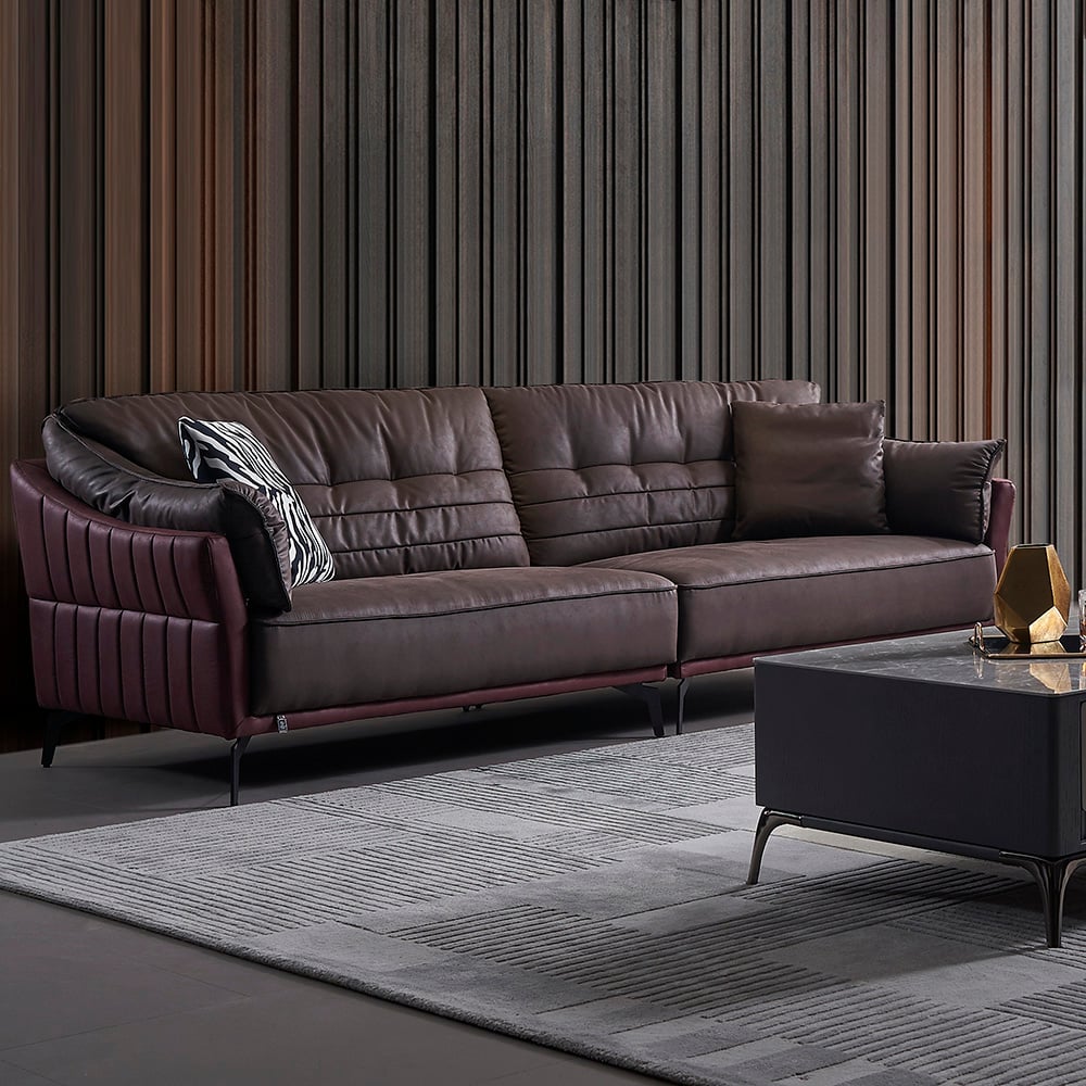 2560mm Brown Sectional Sofa Leath-Aire Upholstered 4-Seater Modular Sofa window image