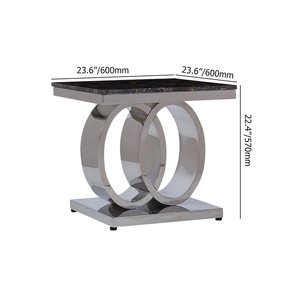 Square Side Table with Oval Stainless Steel Base & Faux Marble Top weights dimensions image