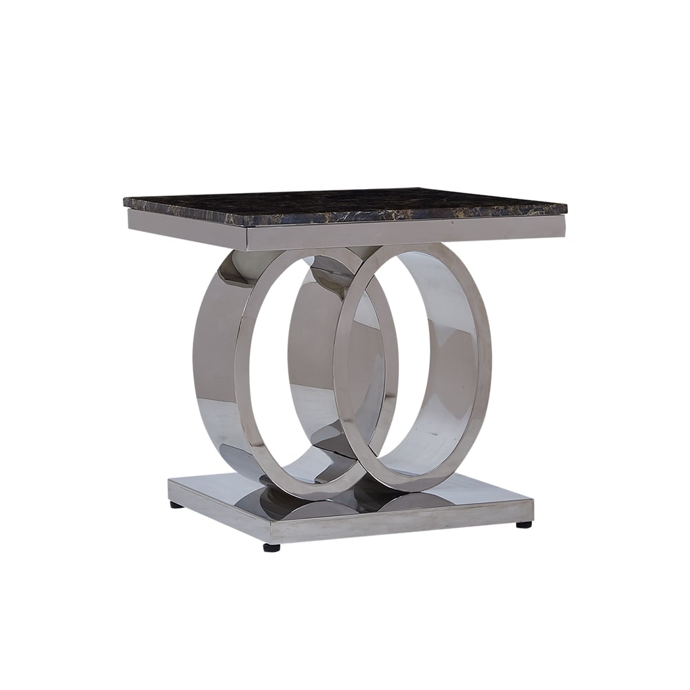 Square Side Table with Oval Stainless Steel Base & Faux Marble Top window image