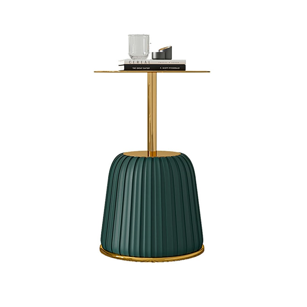 Round Gold End Table with Green PU Leather Unique window image