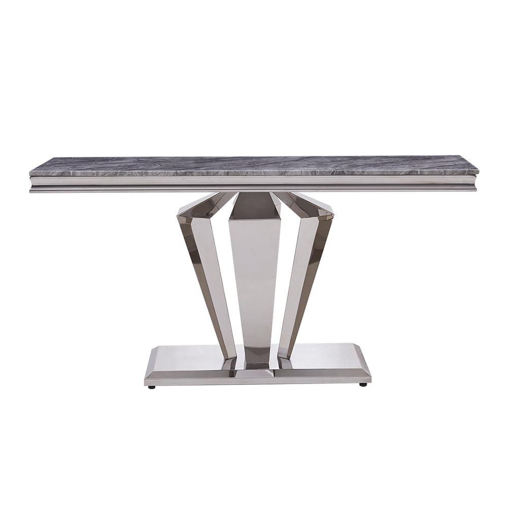 55" Rectangle Gray Console Table in Faux Marble & Stainless Steel for Entryway window image