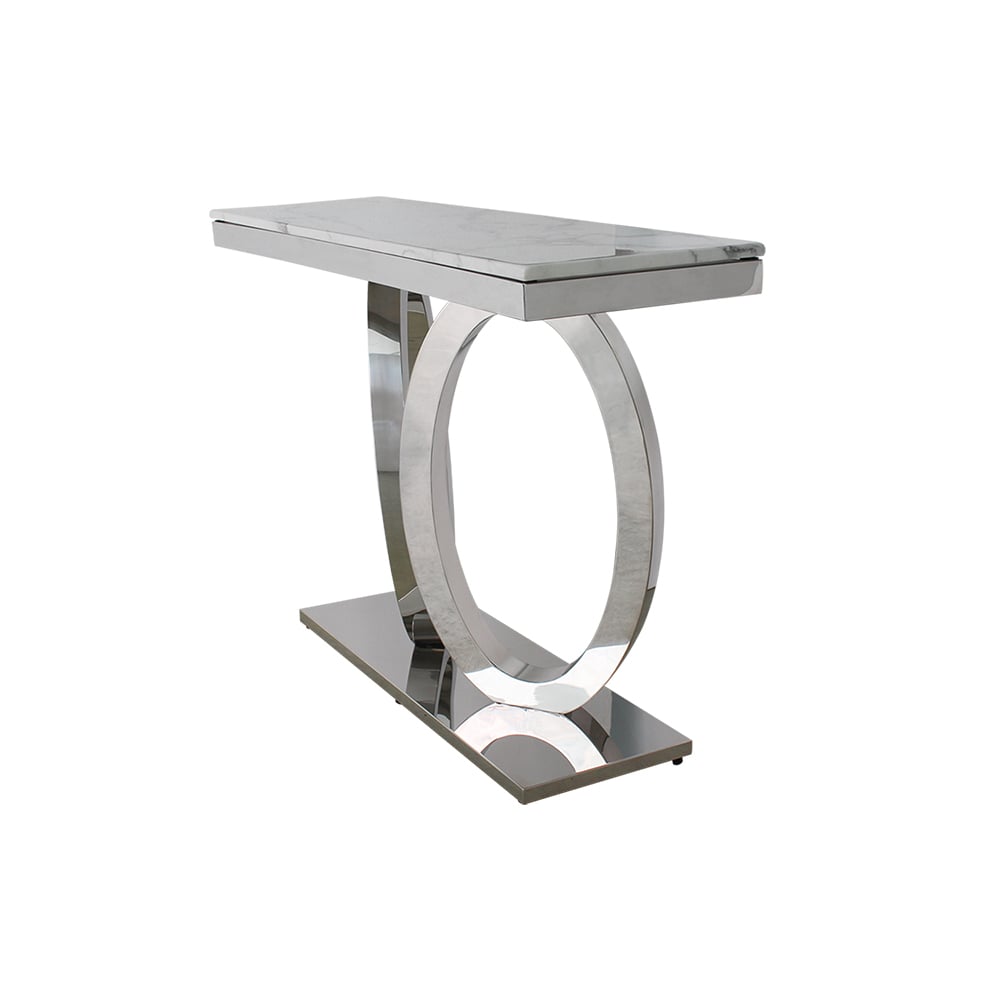 Rectangular Faux Marble Top Console Table Stainless Steel Round Base window image