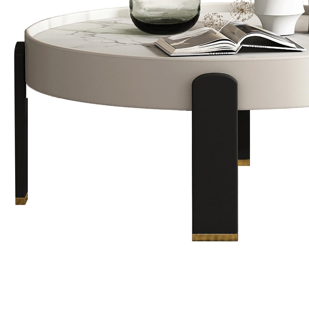 Ensemble de 2 tables basses rondes contemporaines en pierre frittée avec pieds en bois de frêne image de fenêtre