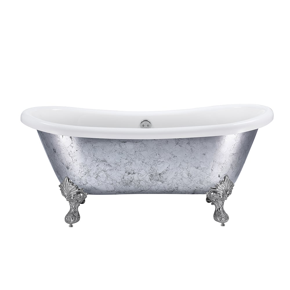69'' Acrylic Oval Soaking Bathtub Decorated with Clawfoot in Silver window image