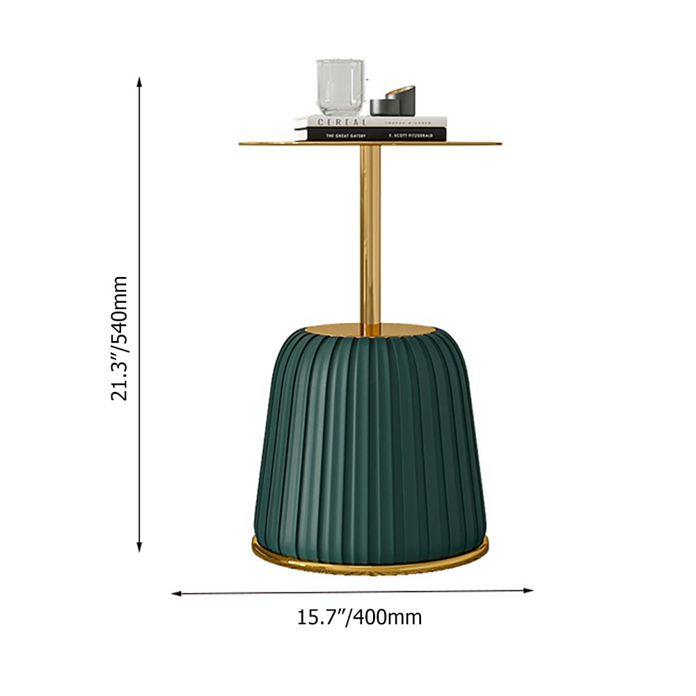 Round Gold End Table with Green PU Leather Unique window image