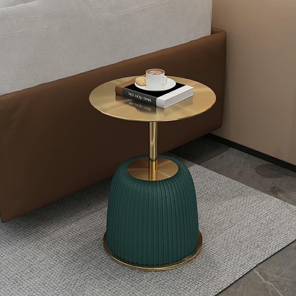 Round Gold End Table with Green PU Leather Unique window image
