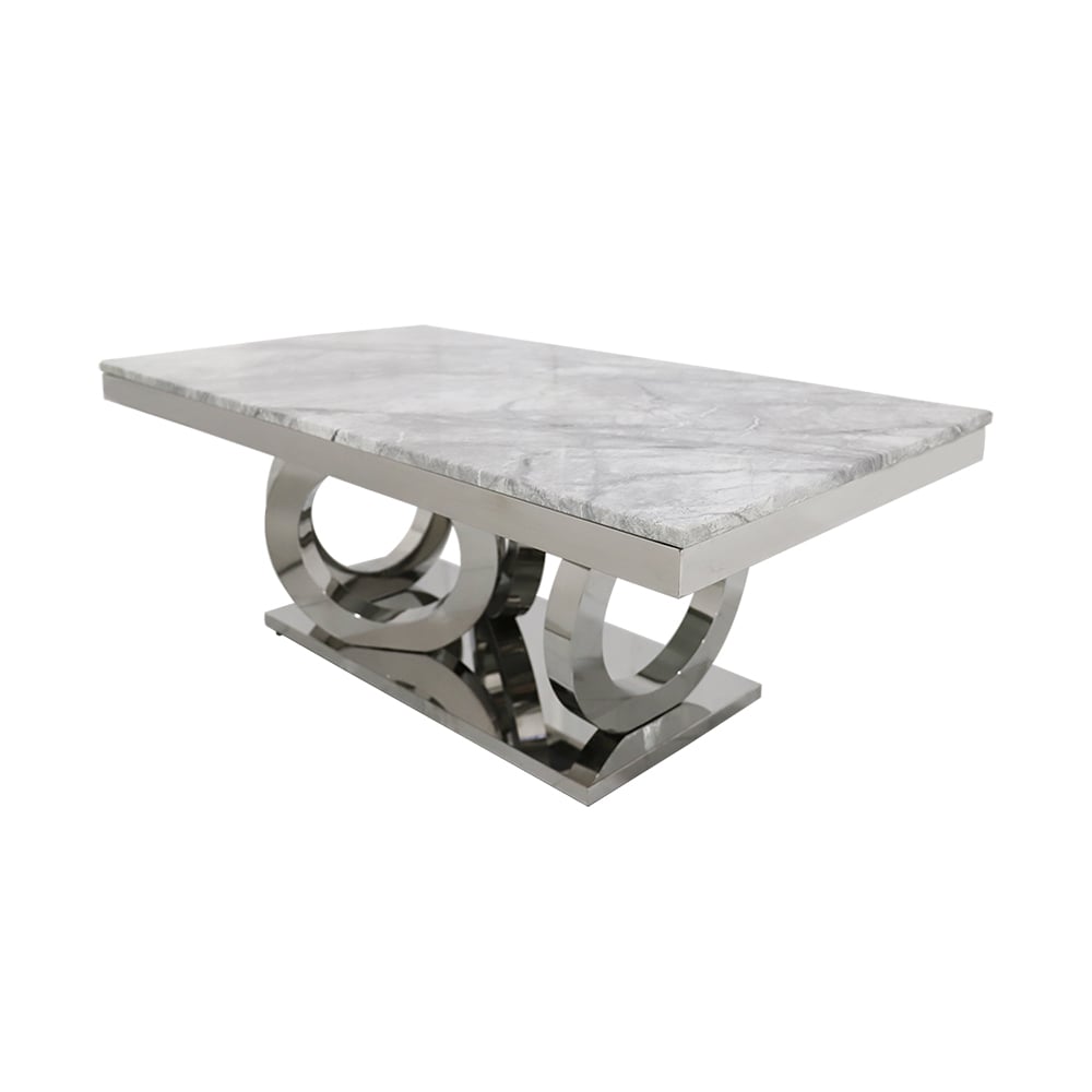 Moderní šedý obdélníkový konferenční stolek z umělého mramoru z nerezové oceli obrázek okna
