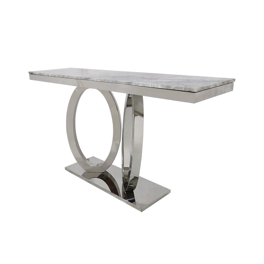 Rectangular Faux Marble Top Console Table Stainless Steel Round Base window image