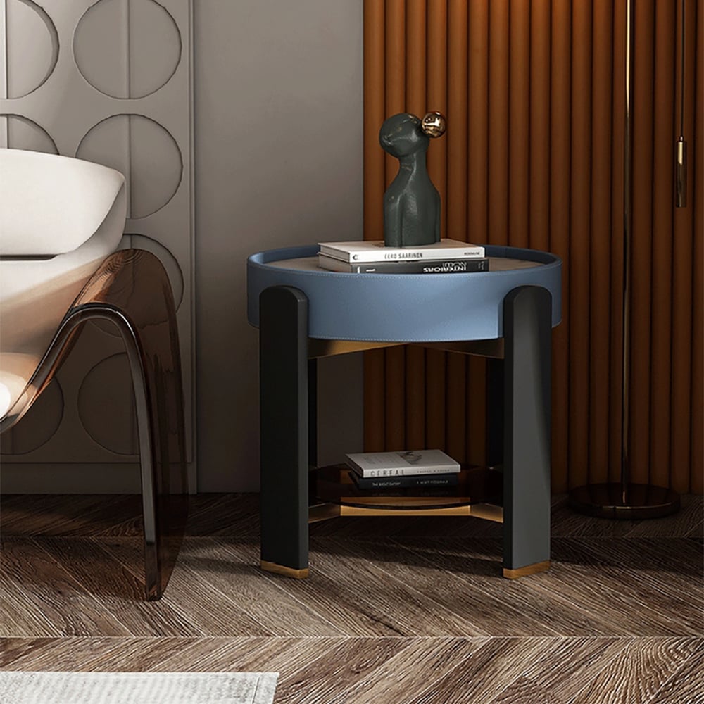 Ensemble de 2 tables basses rondes contemporaines en pierre frittée avec pieds en bois de frêne image de fenêtre