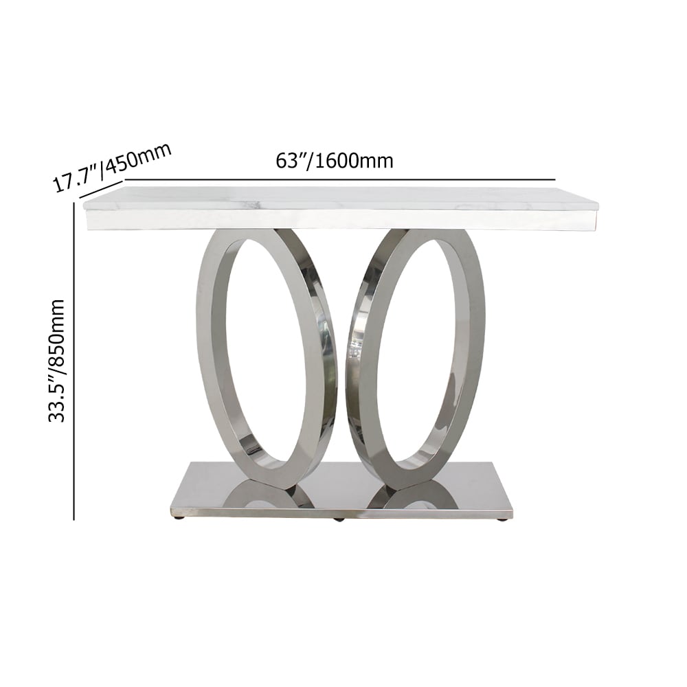 Rectangular Faux Marble Top Console Table Stainless Steel Round Base weights dimensions image