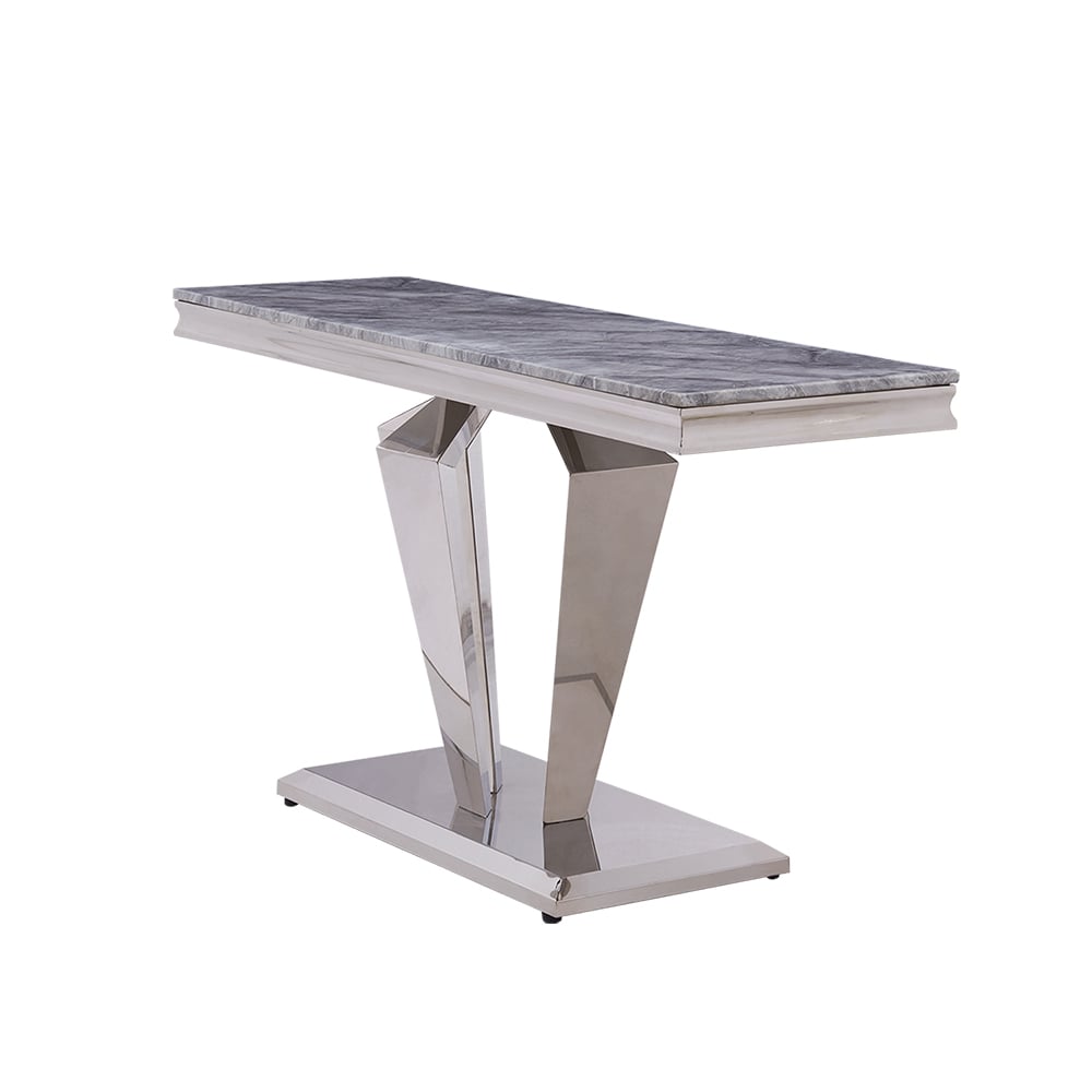 55" Rectangle Gray Console Table in Faux Marble & Stainless Steel for Entryway window image