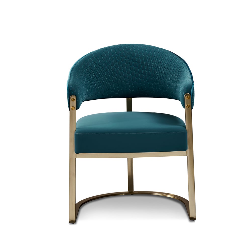 Contemporary Blue Leath-Aire Accent Chair with Frame in Brushed Champagne window image