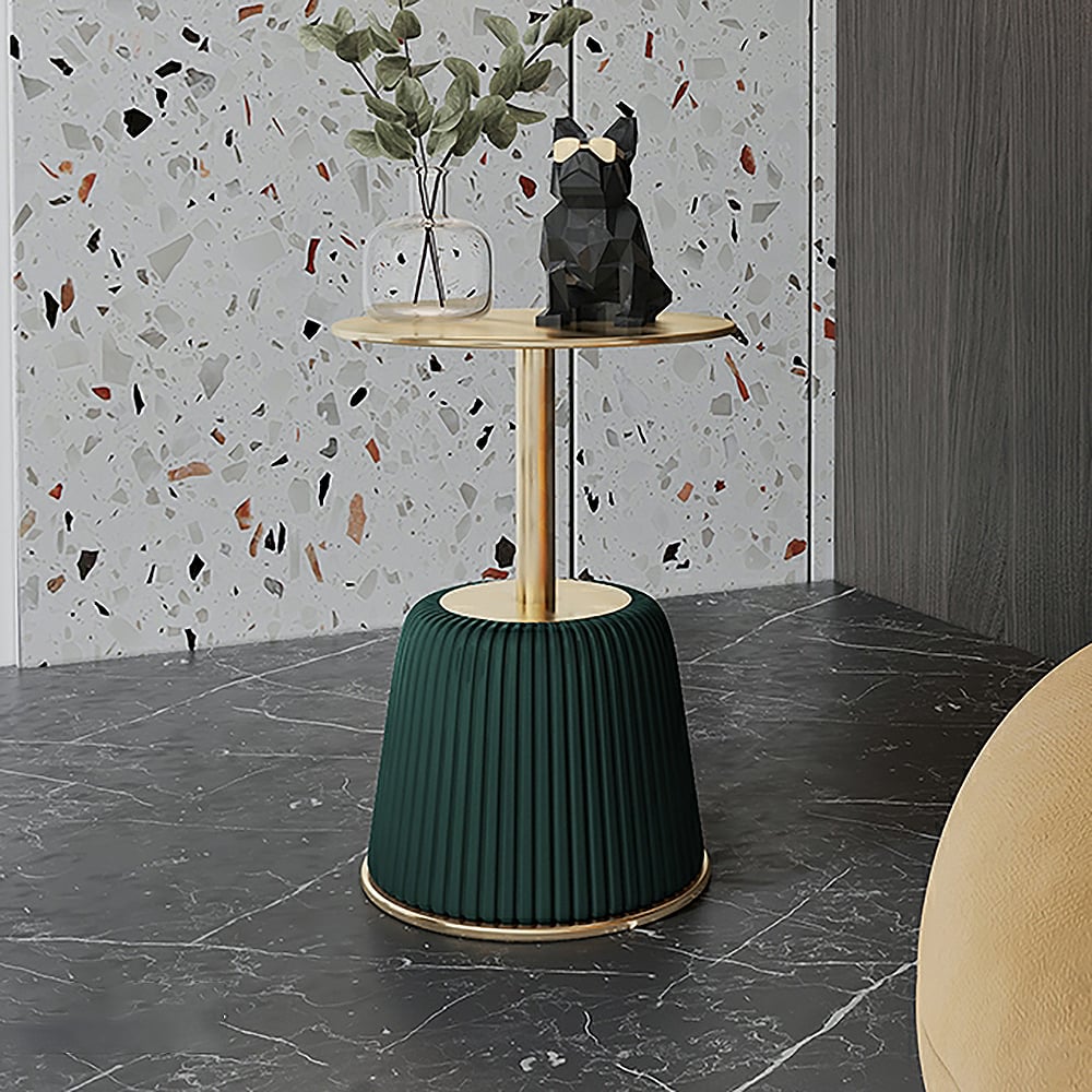 Round Gold End Table with Green PU Leather Unique window image